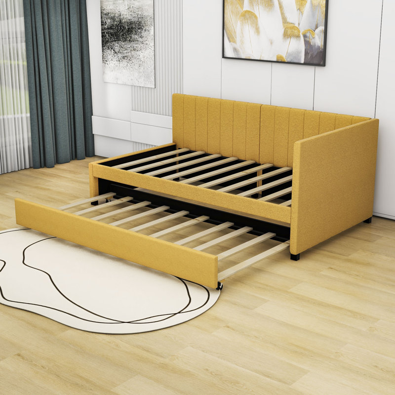 Yasmir Upholstered Sofa Daybed with Trundle, Yellow, Twin
