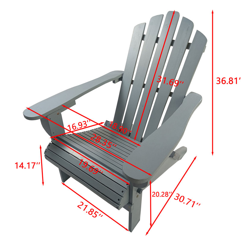 Chaise pliante en bois gris - polyvalente pour l'extérieur et l'intérieur, confortable avec siège incliné, bois franc massif, capacité de poids de 250 lb, peu encombrante, accoudoirs, patio, porche, terrasse