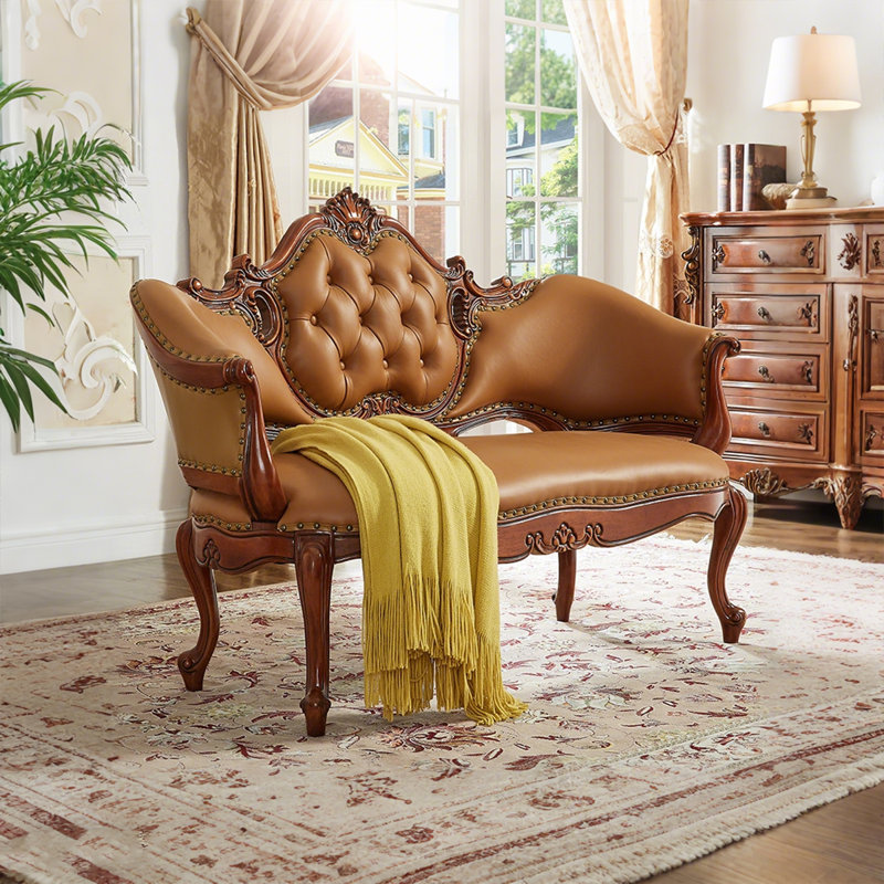 Fauteuil de princesse en cuir massif orange de style américain 55,12 po