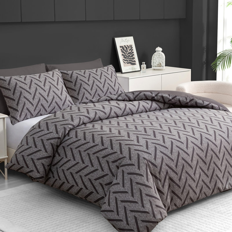 Microfiber Duvet Cover Set, Grey & Black, SuperKing (220cm x 260cm)