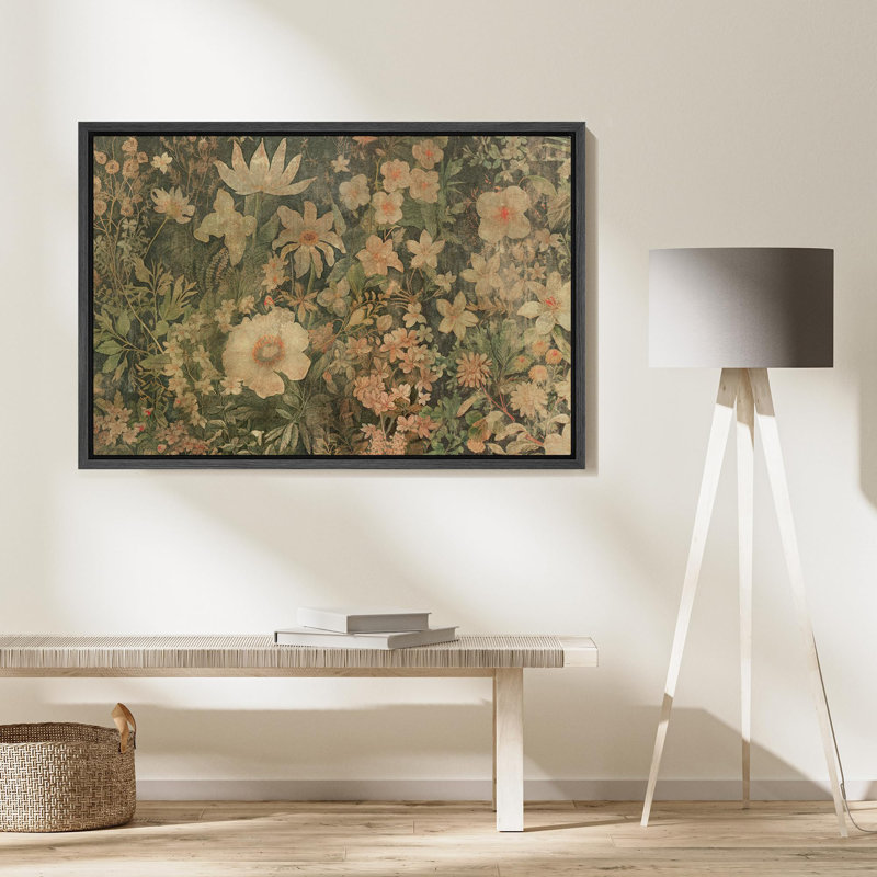 Vintage Floral Patterns " Vintage Gentle Meadows Blossoming Flowers Under Overcast Sky Illustrations Rustic French Country "