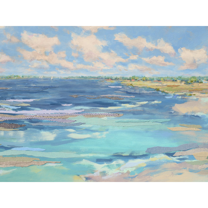 Afternoon On The Harbor Print, Black Floater Framed Canvas, No Mat, 24" H x 32" W