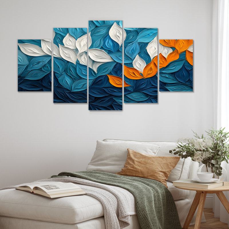 «Botanical Leaves Harmony Into The Ocean I» - Art mural feuilles - Art mural traditionnel sur toile