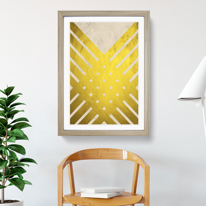 Golden Lattice - Picture Frame Graphic Art, Oak Framed, 90cm H x 65cm W x 2cm D