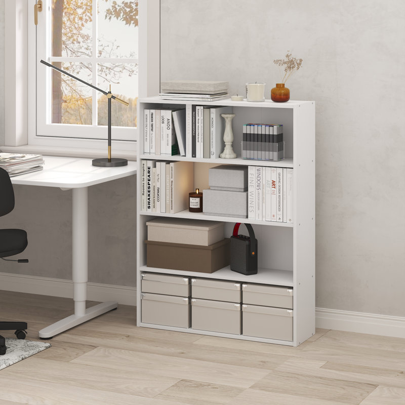 Furinno PASIR Book Shelf, 4-Tier Bookshelf, Bookcase with Open Storage Shelf, 9.3 x 31.3 x 41.8, for Home Office, Living Room, Amber Pine
