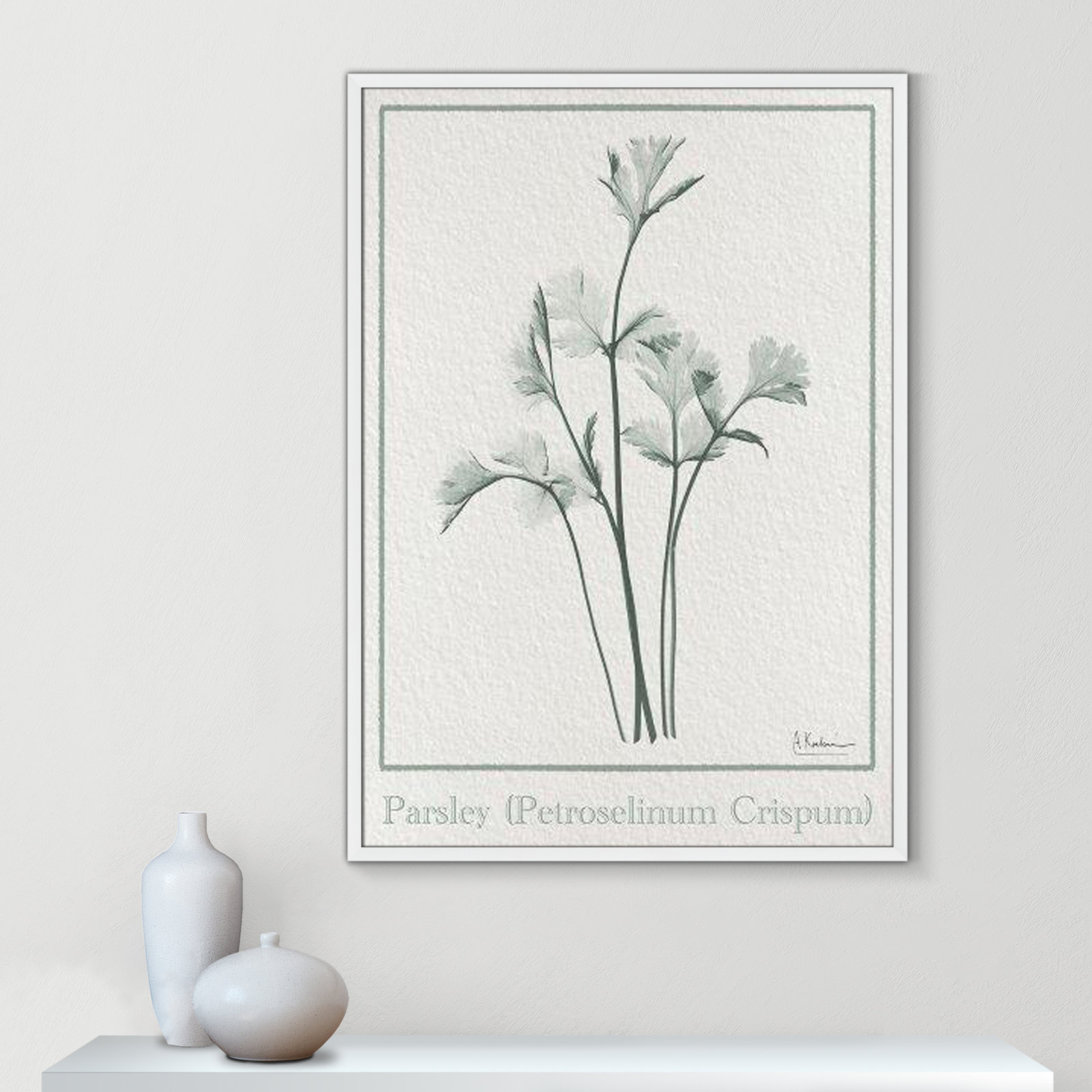 Jeanette "Parsley II" Print by Albert Koetsier, 41.5" H x 29.5" W x 1.25" D, Satin White Framed Paper