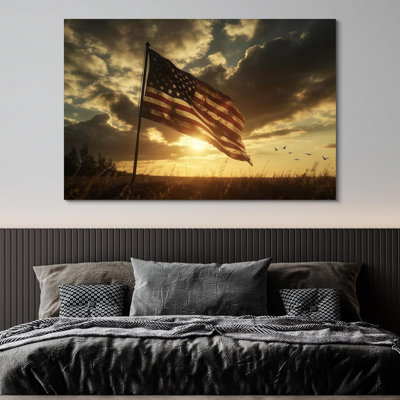 Sunset American Flag Independence Day 24 x 36 in Canvas Wall Décor