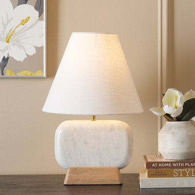 Mazelina 17 Inch Marble and Mango Wood Table Lamp