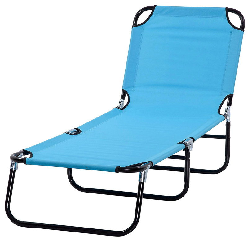 Outsunny Folding Chaise Lounge Pool Chairs, Outdoor Sun Tanning Chairs with 5-Level Reclining Back, Steel Frame for Beach, Yard, Patio, Sky Blue