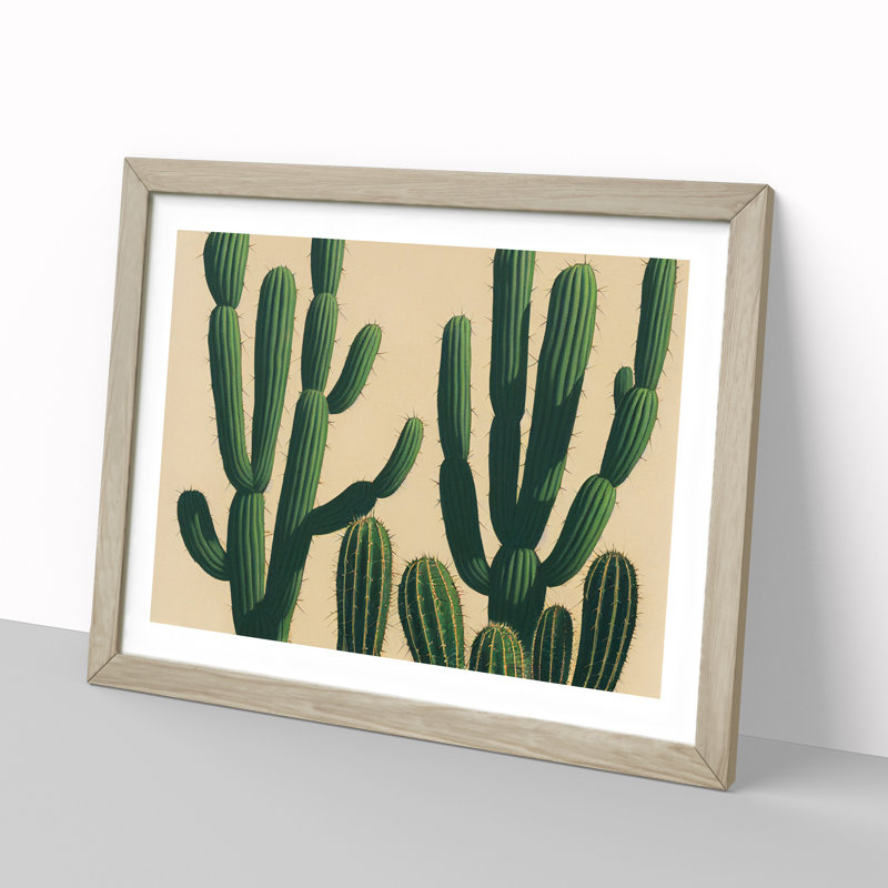 A Contemporary Cactus - Framed Print, 46cm H x 64cm W x 2cm D, Oak