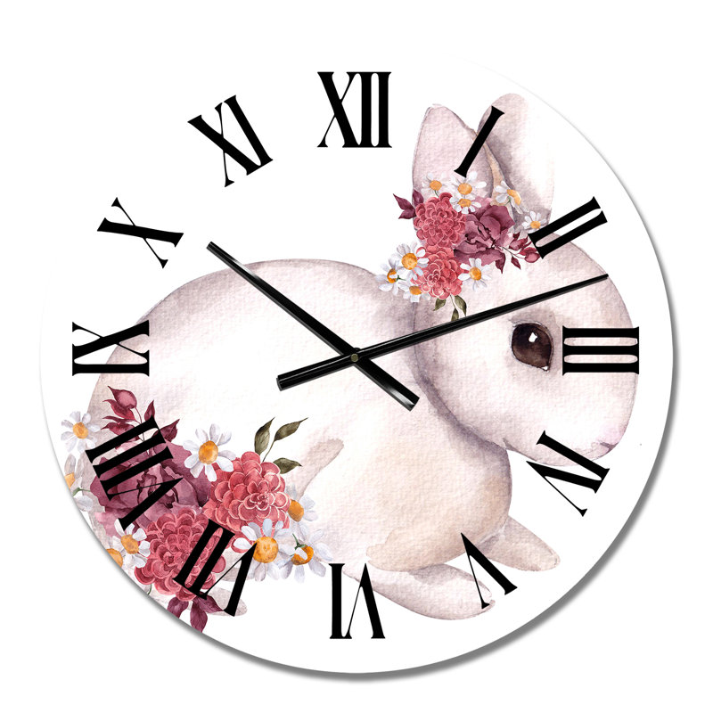 Mignon lapin et fleurs et feuilles d'automne - Horloge murale traditionnelle, Petit
