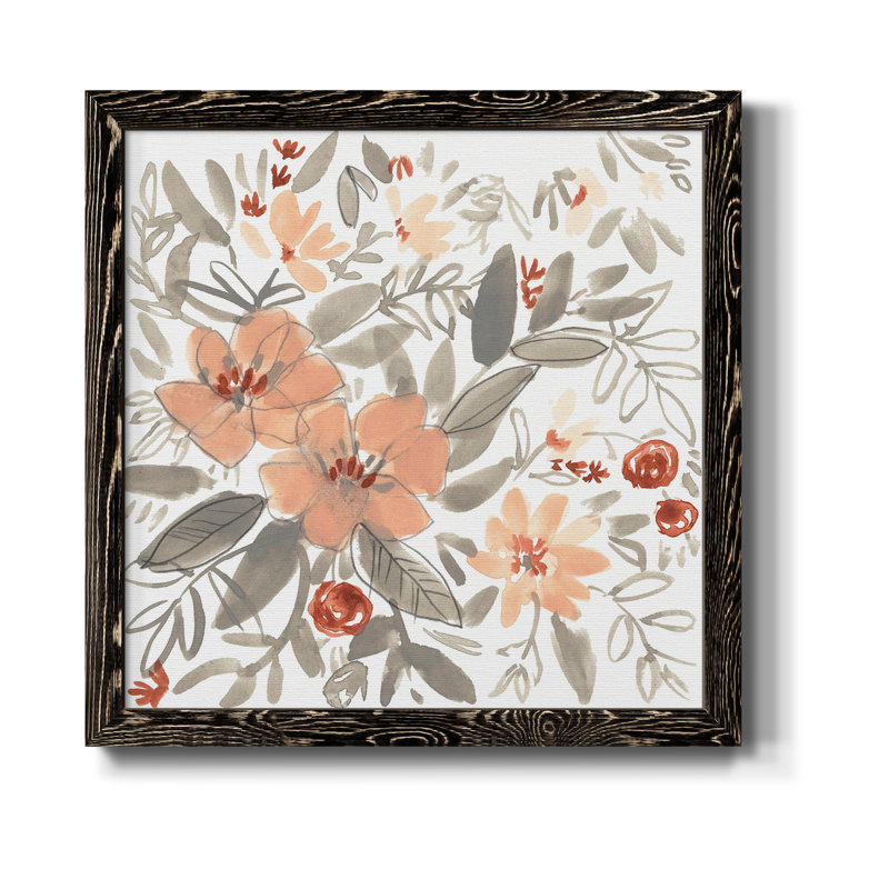 Toile encadrée «Peach & Rust Blooms I-Premium» - prête à être accrochée, H 20 po x l 20 po x P 1,5 po, Cadre noir
