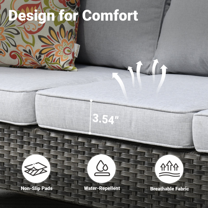 Allcot 3 - Person Wicker Rattan Outdoor Seating Group with Pillows, Cushions and Ottomans, All Weather High Back Conversation Set for Garden Backyard