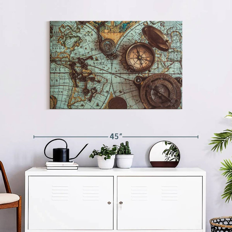 Carte de pirate antique sur toile, H 24 po x l 36 po x P 1,25 po