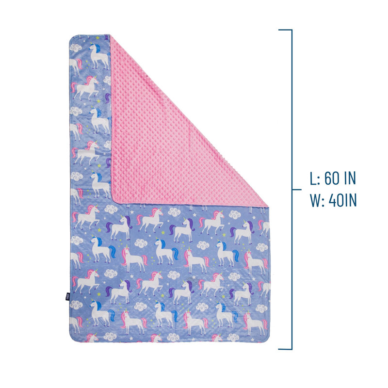 Unicorn Print Pink and Purple Plush Throw Blanket for Kids