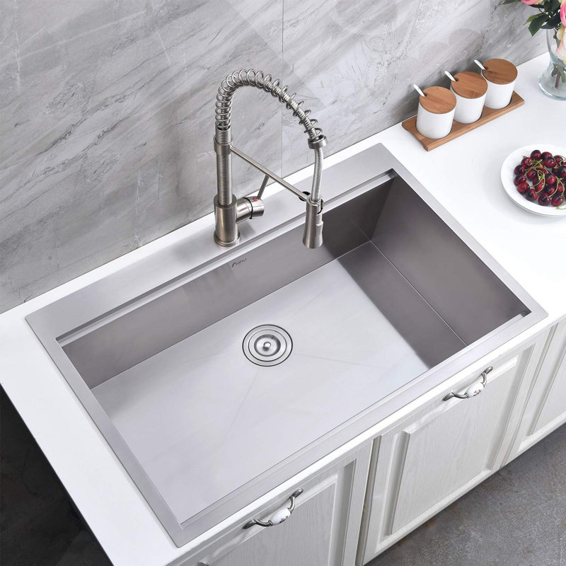 BATHLET 22'' W Single Bowl Stainless Steel Drop-In Kitchen Sink with 2 Faucet Holes, Silver