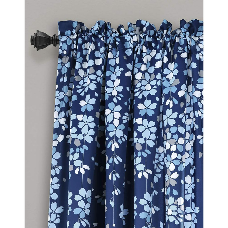 Paire de rideaux Weeping Flower, Marine, L 52 po x L 84 po
