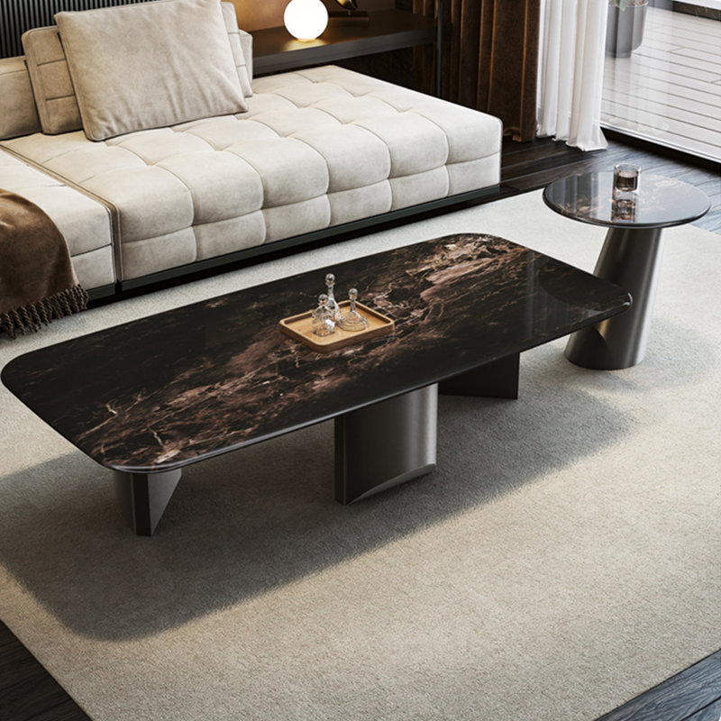 Rectangular supercrystalline stone coffee table, Black, 15.7" H x 47.2" L x 27.6" W