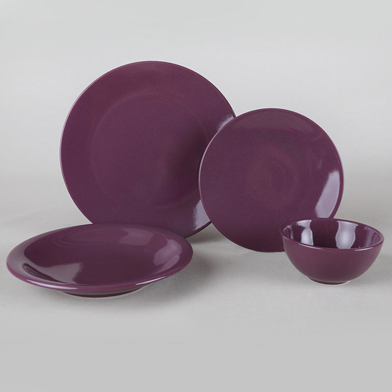 Ensemble 24 pièces de vaisselle en céramique, mauve | 100% grès céramique, antibactérien et résistant aux chocs thermiques | Comprend 6 assiettes de service (10,2 po), assiettes à dîner (8,7 po), assiettes à dessert (7,9 po) et bols (4,7 po) | Va au lave-vaisselle et au micro-ondes pour un nettoyage facile