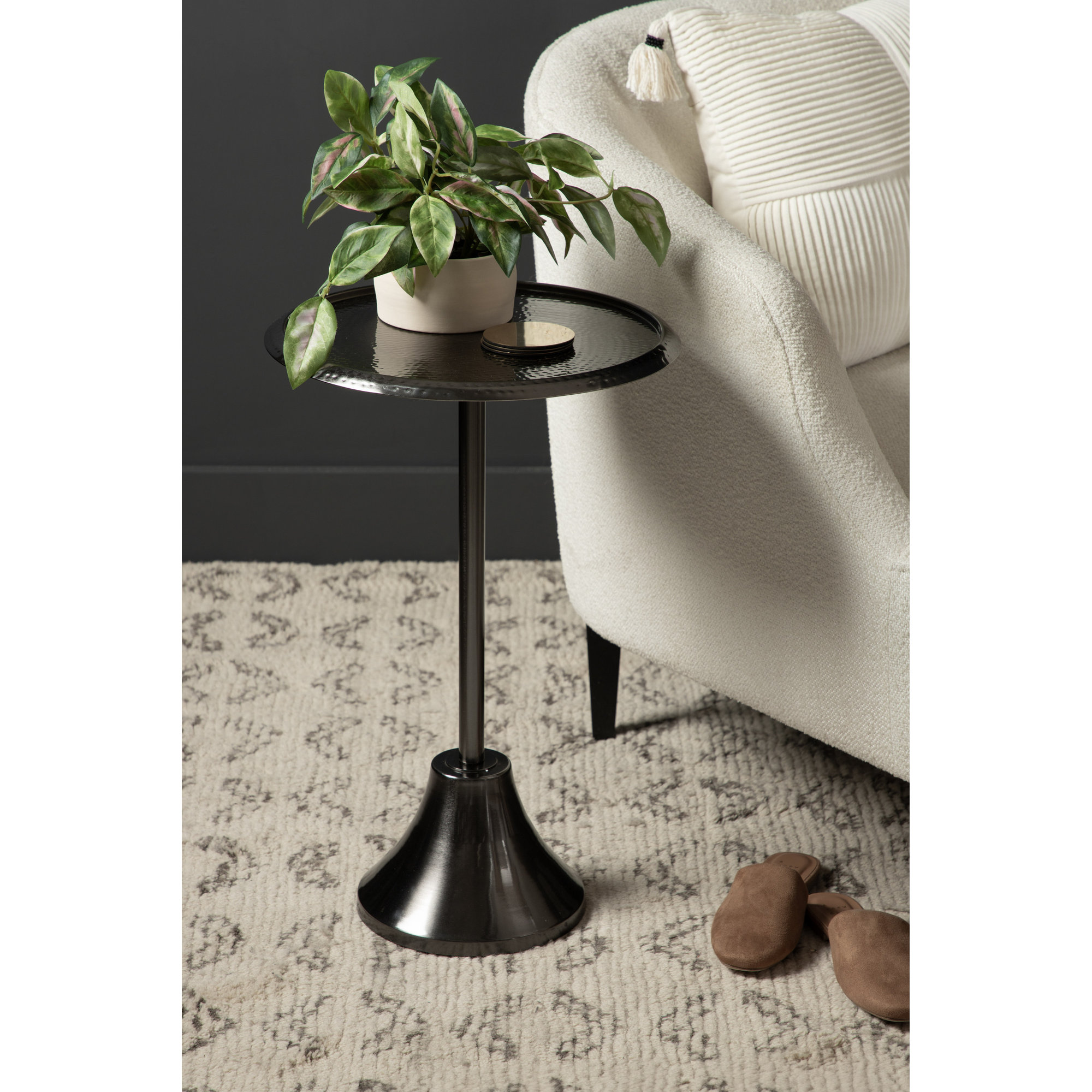 Deanna Iron End Table, Pewter Base/Pewter Top, 24" H x 15" W x 15" D