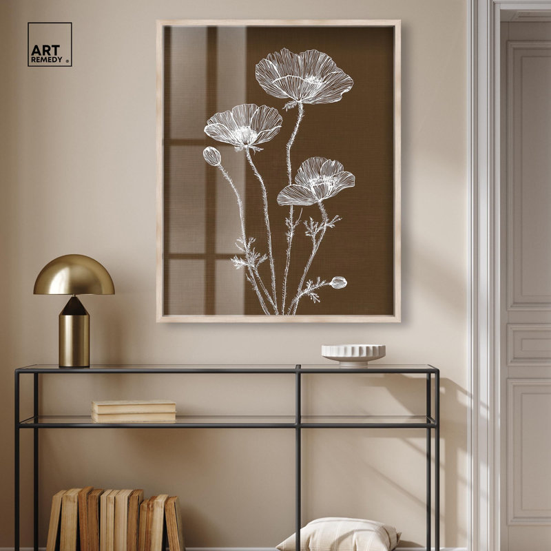 «White Poppy II Shadowbox Print Boho Rustic Wall Art» par Art Remedy, cadre blond, 30 x 36, H 37 po x l 31 po, Cadre blond