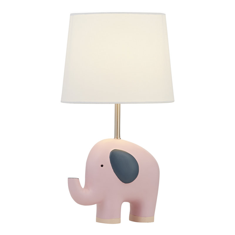 Abdikarim 16.5 in. Pink Modern Animal Polyresin For Kids/Child Bedroom/Living Room Bedside Desk Nightstand Single Small Table Lamp With Linen Empire Shade