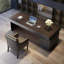 Bureau rectangulaire en bois manufacturé de couleur fumée + acier inoxydable avec 3 tiroirs-1255150797