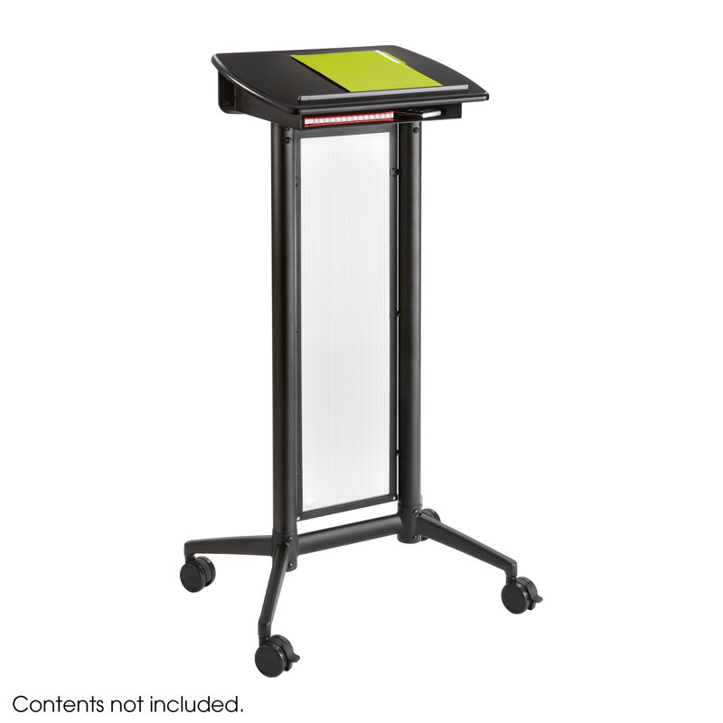 Black Steel and Polycarbonate Mobile Lectern with Casters
