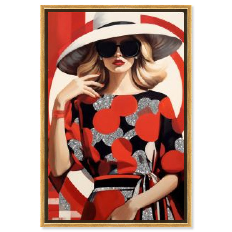 Stunning Red and Black Retro Canvas Art with Gold Frame