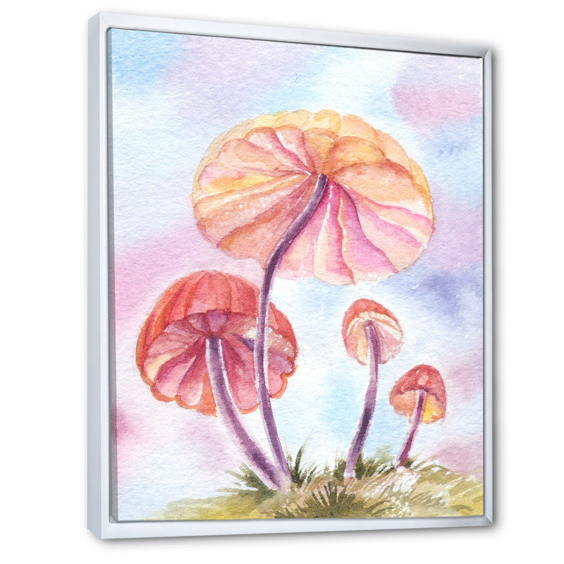 Décoration rose sur toile - Champignons roses à l'aube, H 44 po x l 34 po x P 1,5 po, Impression blanche sur toile encadrée