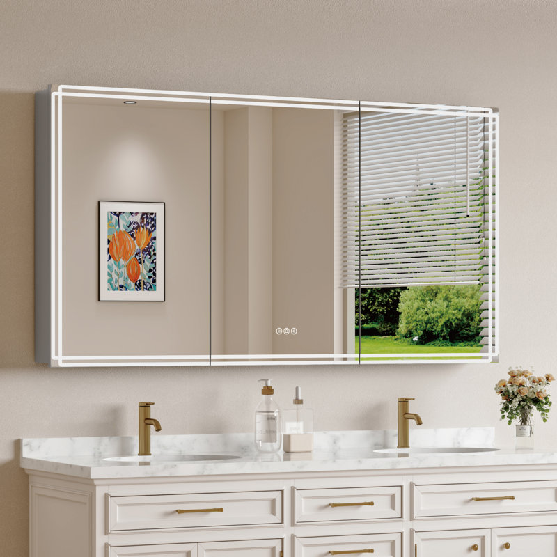 Armoire à pharmacie encastrée / à fixation en surface 36 po x l 32 po avec miroir en aluminium argenté Alita
