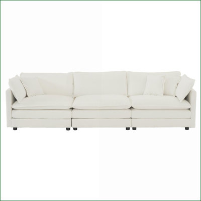 Canapé modulaire en L modulaire avec repose-pieds réversible pour cinéma maison, chenille blanc neige | Blanc | Chenille