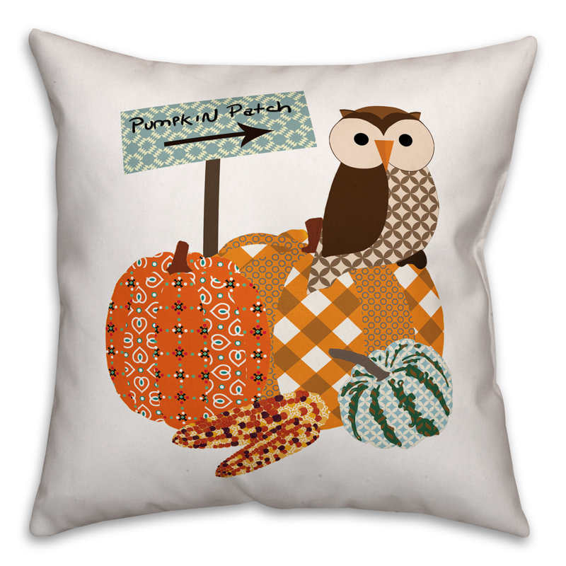 Pumpkin Patch Owl Throw Pillow, Outdoor
