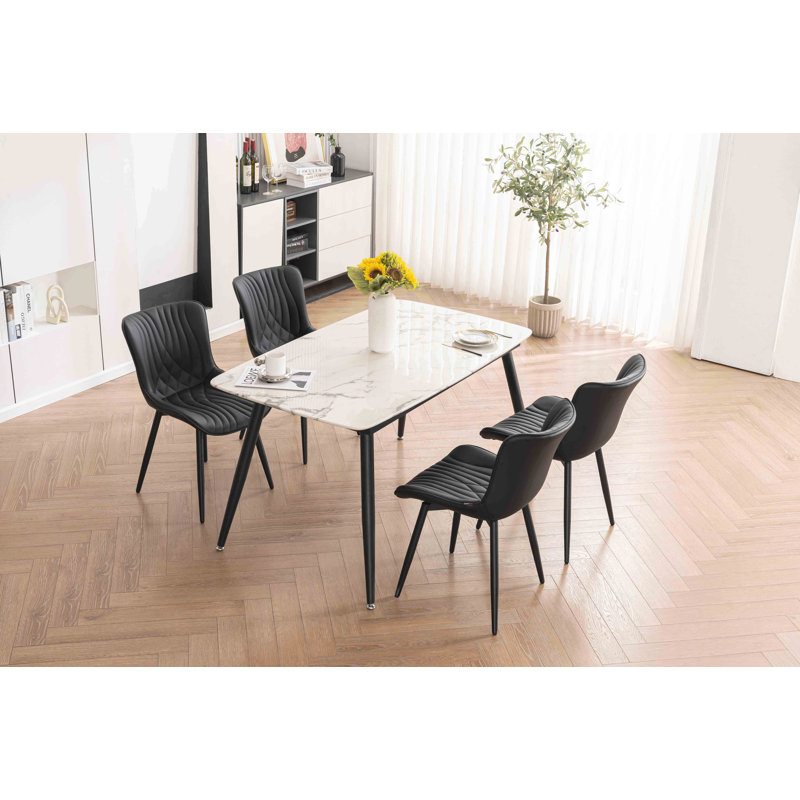 Jimma Faux Leather Upholstered Wingback Dining Chair with Iron Legs, Black