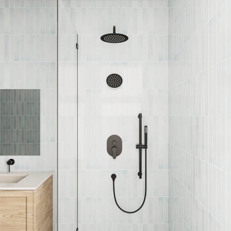 Crozet Pressure Balance Shower System, Dual Round Shower Head and Hand Shower with Slide Bar (Valve Included)