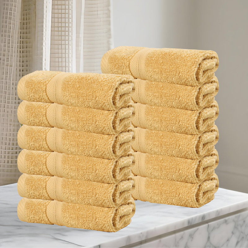  Serviettes de table en coton Smart Quick-Dry Zero Twist, lot de 12, Doré
