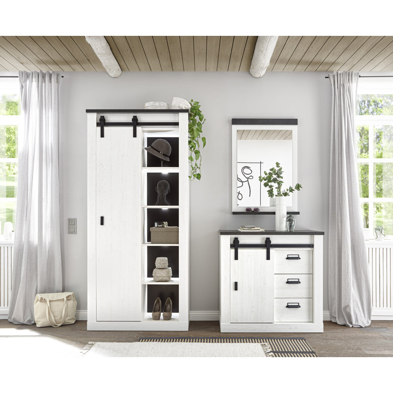 Jackeline Flat Wall Mirror with Shelves, 95cm H x 66cm W, White/Black