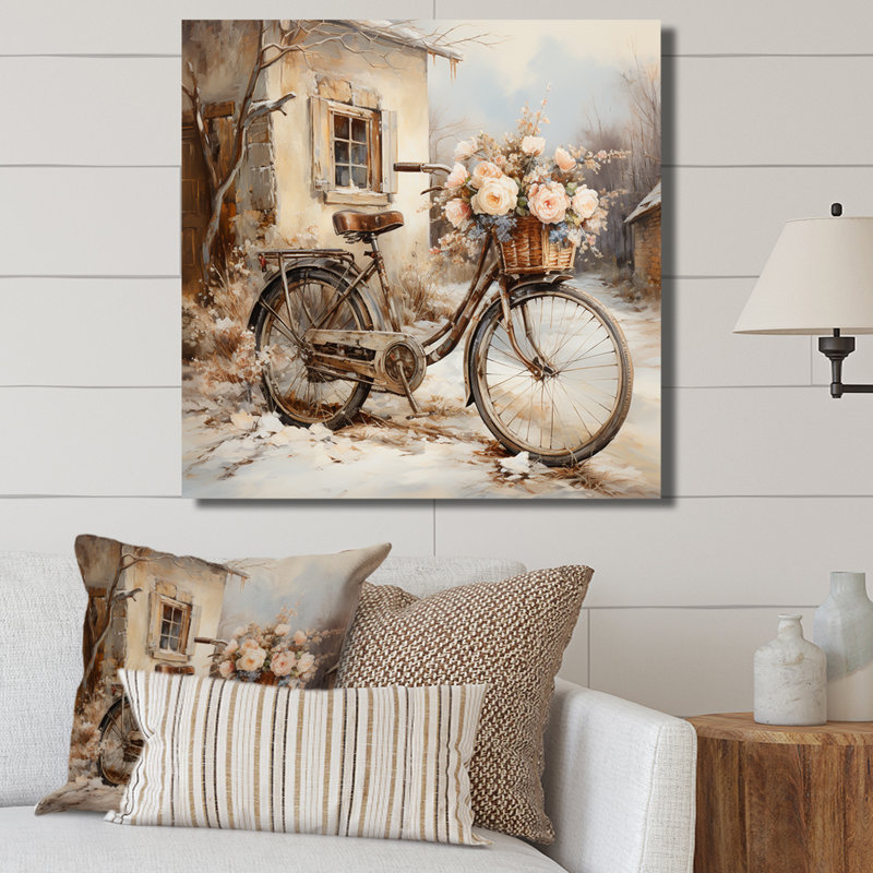 «Bicycle Charm In Winter II», reproduction sur toile, Toile tendue, H 24 po x l 24 po x P 1 po