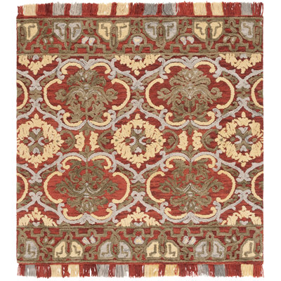 Blossom Tufted Wool/Cotton Performance Floral Rug in Gold/Red