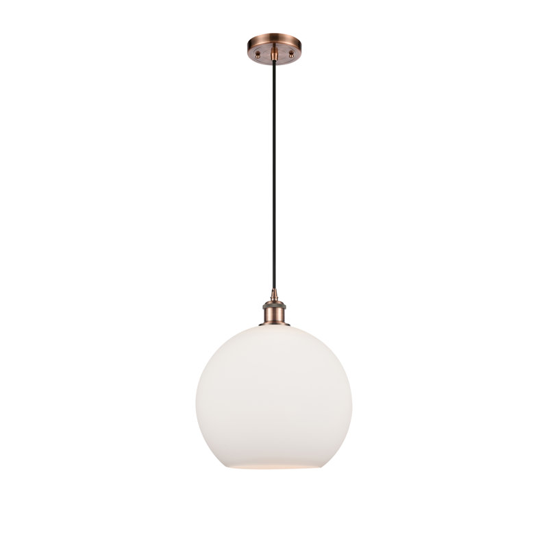 Luminaire suspendu en forme de globe à 1 lumière Hamida, H 16,38 po x l 11,75 po x P 11,75 po, Blanc, Cuivre antique