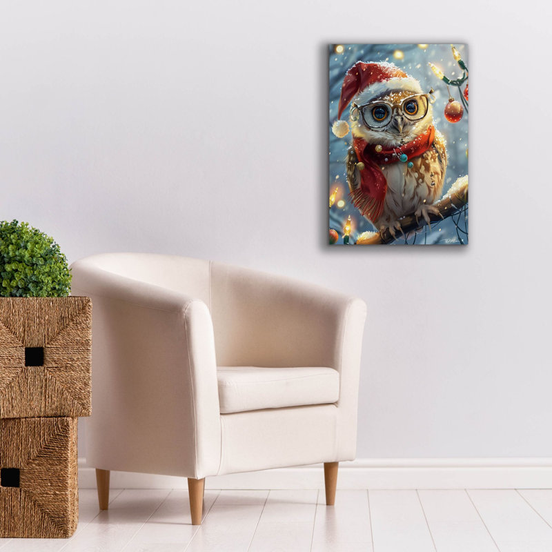 Art mural sur toile The Holiday Aisle® «Owl With Glasses Hat And Shaman (2)» par Momart, H 26 po x l 18 po x P 0,75 po