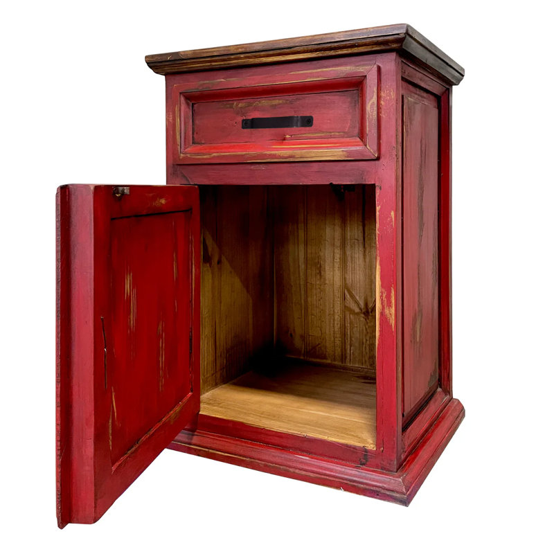 Syn 19.5'' W Solid Wood Nightstand, Red/Dark Brown