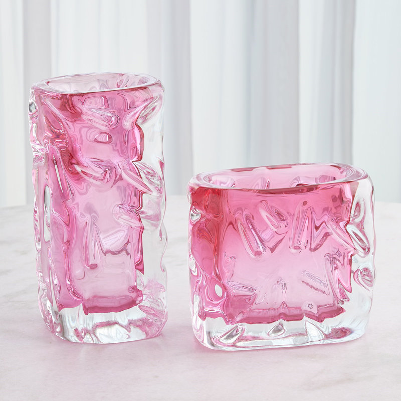 Glass Table Vase, Overall Height- 6", Pink