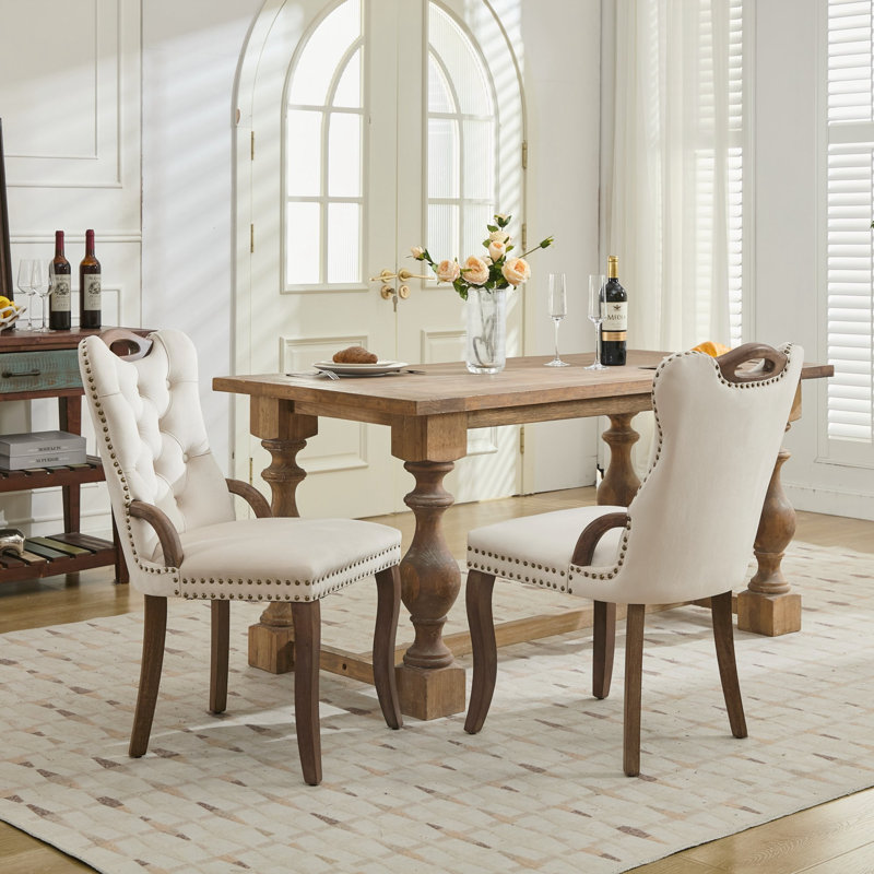 Chaise de salle à manger avec garniture touffetée à la main, Beige