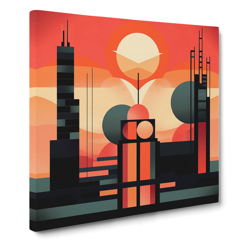 Art Deco Sunset Bauhaus - Print, 35cm H x 35cm W x 3cm D