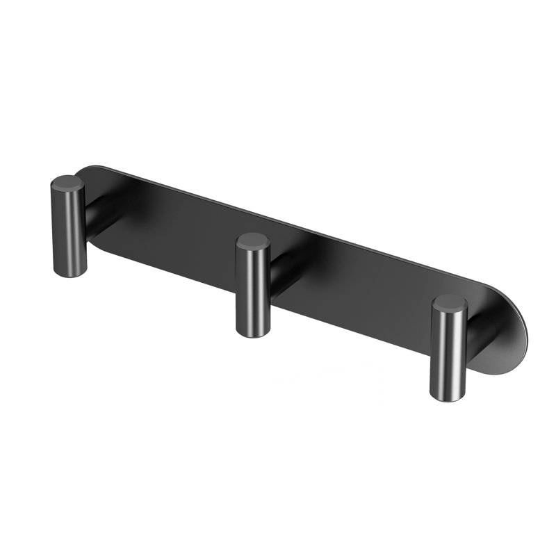 Latitude II Wall Mounted Towel and Robe Hook Rack with 3 Hooks, Matte Black