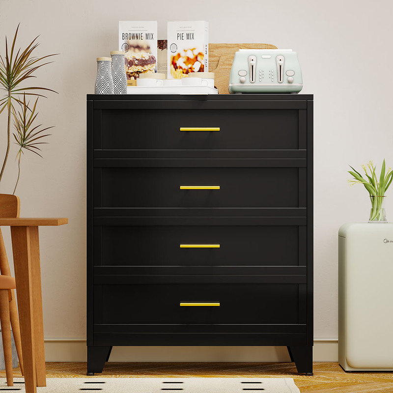 Armoire de rangement pour commode à 4 tiroirs WINIOWA, Noir, noir, noir, noir