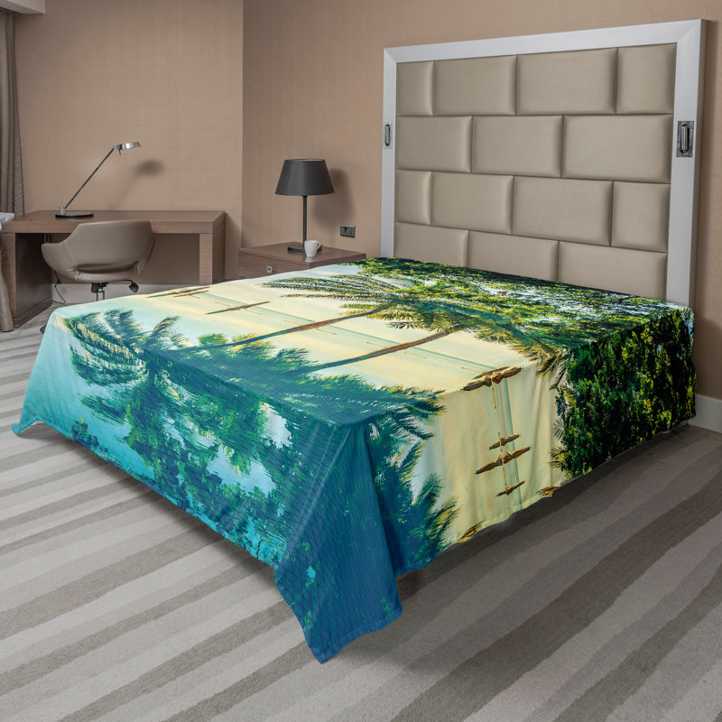 Ambesonne, paysage, drap plat, piscine, près de la plage, vert, bleu, Drap plat de taille très grand