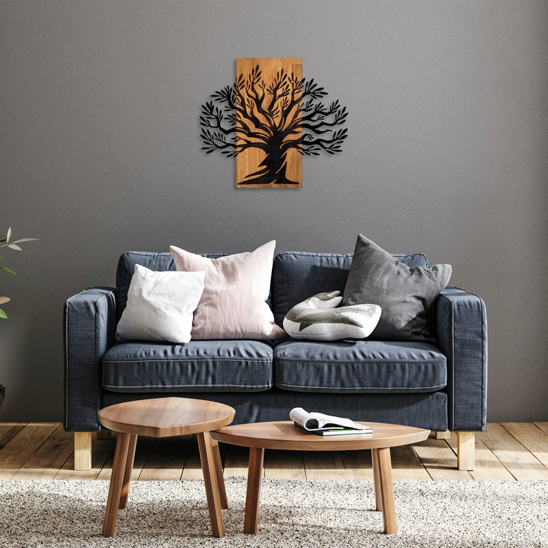 Stylish Decorative Wooden Wall Accessory, Walnut & Black, 22.8 x 26.4 inches | 50% Real Wood, 50% Metal, Thickness: 1.2 inches | Unique Color Variations for a Modern Home Decor Accent & Artistic Touch