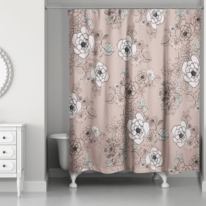 Rideau de douche simple à motif floral, Rose